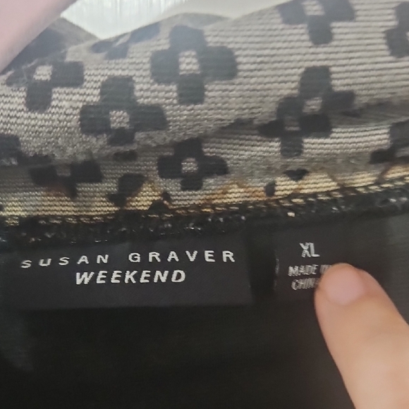 Susan Graver Black and Gold Patterned Hoodie - Picture 2 of 3